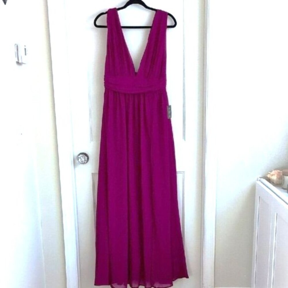 Lulus NWT Heavenly Hues Maxi Dress Large L Chiffon V-Neck Front Slit Gown Formal